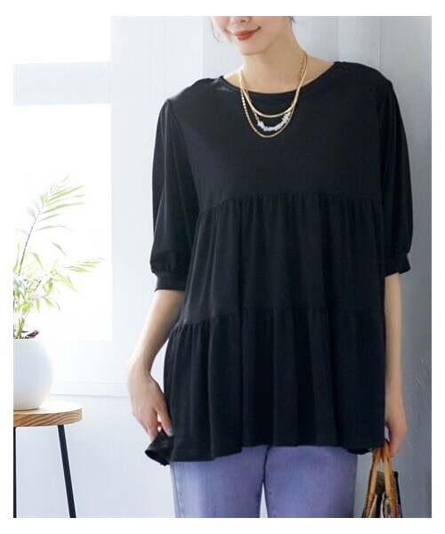 nissen（ニッセン）の「大きいサイズ 美ラクRUタッチティアードチュニック（接触冷感・UVカット）（チュニック・レディース・マホガニーレッド/アイスグレー/グレイッシュミント/黒・L/LL/3L/4L/5L/6L/8L/10L）」の5枚目の写真