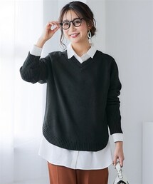 nissen | 洗える裾ラウンドVネックニット<大きいサイズ有>(ニット/セーター)