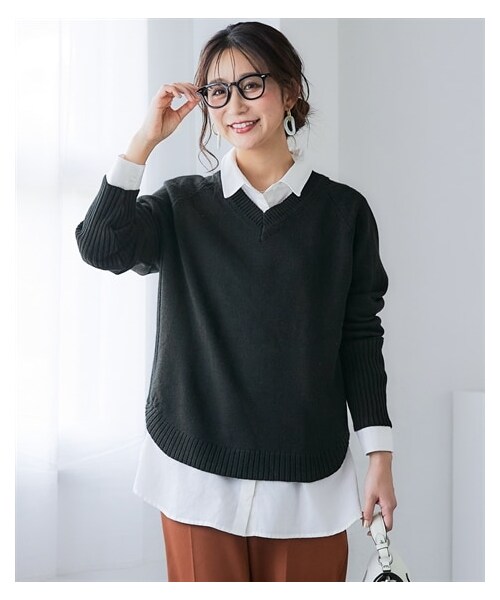 nissen（ニッセン）の「洗える裾ラウンドＶネックニット＜大きいサイズ有＞（ニット/セーター・レディース・杢グレー/ソフトグリーン/ダスティブルー/黒/ライトベージュ・S/M/L/LL/3L/4L/5L/6L/8L/10L）」の15枚目の写真