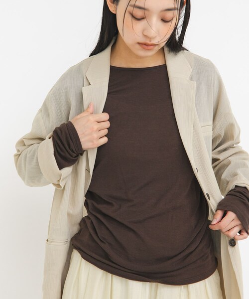 KBF（ケイビーエフ）の「タックドレープロンTEE（Tシャツ/カットソー・レディース・IVORY/PINK/BROWN/TOP GRAY・One）」の3枚目の写真