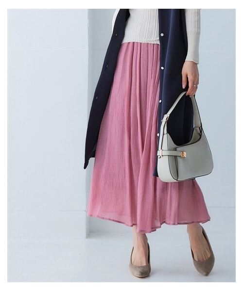 nissen（ニッセン）の「ふわり軽いエアリースラブスカート（マキシ丈）＜大きいサイズ有＞（スカート・レディース・黒/グレー/ライトグレー/ライラック/ベージュ/モーブピンク/ロイヤルブルー/ブラッドオレンジ/ローズピンク/マスタード・S/M/L/LL/3L/4L/5L/6L/8L/10L）」の9枚目の写真