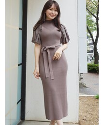 MERCURYDUO | オープンショルダー異素材スリーブニットワンピース(ワンピース)