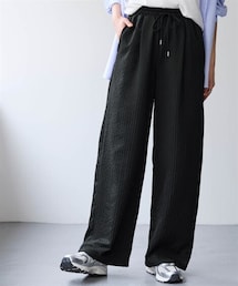 nissen | ＜大きいサイズ＞サッカーストライプワイドパンツ（ゆったりヒップ）（接触冷感・UVカット）(パンツ)