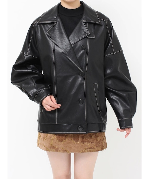 MURUA（ムルーア）の「スタンドネックフェイクレザージャケット（ブルゾン・レディース・ブラック/ボルドー/ブラウン・F）」の2枚目の写真