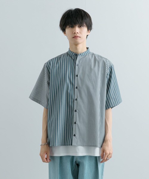 SENSE OF PLACE by URBAN RESEARCH（センスオブプレイスバイアーバンリサーチ）の「『ユニセックス』ストライプブロックドルーズシャツ（シャツ/ブラウス・メンズ・GREG×BEG/BLU×LBLU/CHC×BLK・M/L）」の6枚目の写真