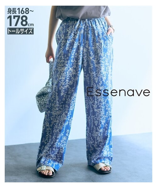 nissen（ニッセン）の「高身長　総柄イージーワイドパンツ　丈長め・トールサイズ　Essenave（パンツ・レディース・ブルー系/黒系・MTT/LTT/LLTT/3LTT/4LTT/5LTT）」の2枚目の写真