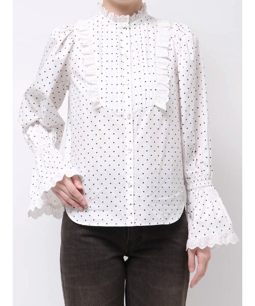 CALNAMUR（カルナムール）の「コットンフリルレースブラウス（シャツ/ブラウス・レディース・ホワイト/ブラック/ミックス・F）」の8枚目の写真