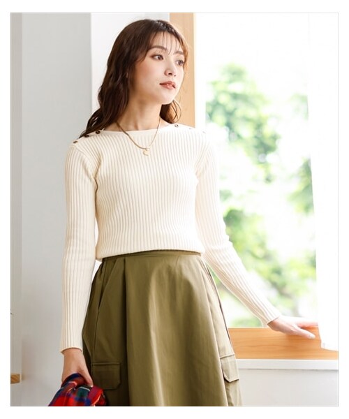 nissen（ニッセン）の「大きいサイズ ボートネックリブニットプルオーバー（ニット/セーター・レディース・ワイン/オフホワイト/ネイビー/黒・L/LL/3L/4L/5L/6L/8L/10L）」の6枚目の写真