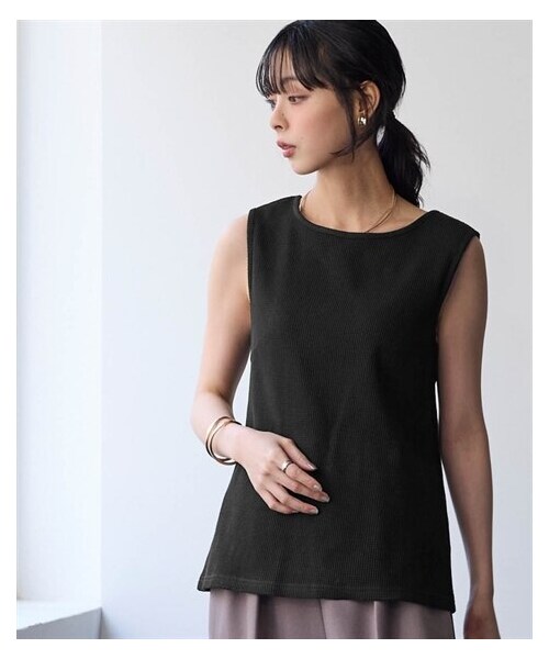 nissen（ニッセン）の「綿１００％ドライタッチワッフルタンクトップ（UVカット・吸汗速乾）＜大きいサイズ有＞（キャミソール・レディース・オフホワイト/黒/杢チャコールグレー・S/M/L/LL/3L/4L/5L/6L/8L/10L）」の21枚目の写真