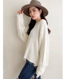 GYDA | ダメージワッフルドルマンニット TOPS(ニット/セーター)