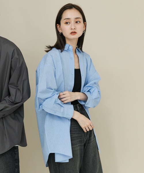 SENSE OF PLACE by URBAN RESEARCH（センスオブプレイスバイアーバンリサーチ）の「『ユニセックス』ブロードレギュラーカラールーズシャツ（シャツ/ブラウス・メンズ・CHARCOAL/MINT/L.BLU×NVY/NVY×SAX・M/L）」の5枚目の写真