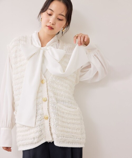 VIS(ビス)の「ツイードニットベスト/イージーケア(ベスト・レディース・キナリ系/ネイビー系・F)」の3枚目の写真