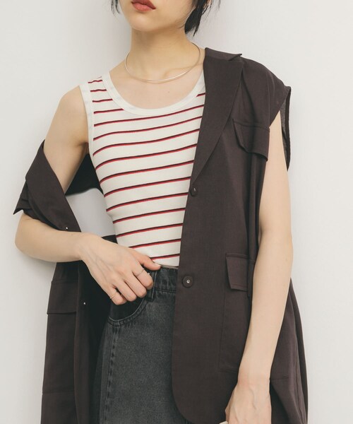 KBF（ケイビーエフ）の「Miller　Panel ribbed tank top（タンクトップ・レディース・WHT×GN/WHT×NR/BLU×W2/BRN×NV・FREE）」の15枚目の写真