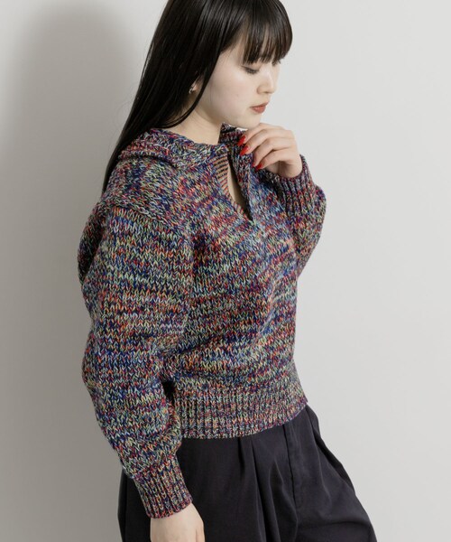 THE GOODLAND MARKET（ザグッドランドマーケット）の「米富繊維　COLORMIX BIG TENJIKU P/O（ニット/セーター・レディース・NAVY/RED・FREE）」の8枚目の写真