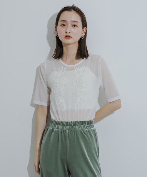 SENSE OF PLACE by URBAN RESEARCH（センスオブプレイスバイアーバンリサーチ）の「コードシシュウカットトップ（Tシャツ/カットソー・レディース・CHARCOAL/IVORY/BROWN・one）」の5枚目の写真