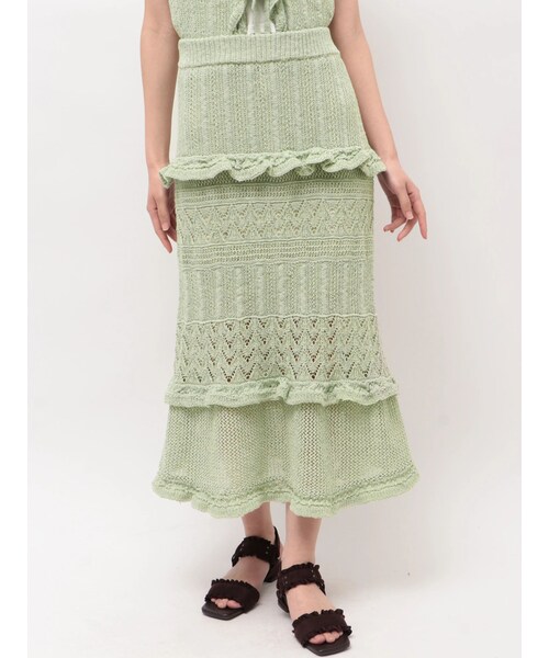 CALNAMUR（カルナムール）の「クロシェニットロングスカート（スカート・レディース・ピンク/グリーン/ブラウン/アイボリー・F）」の8枚目の写真