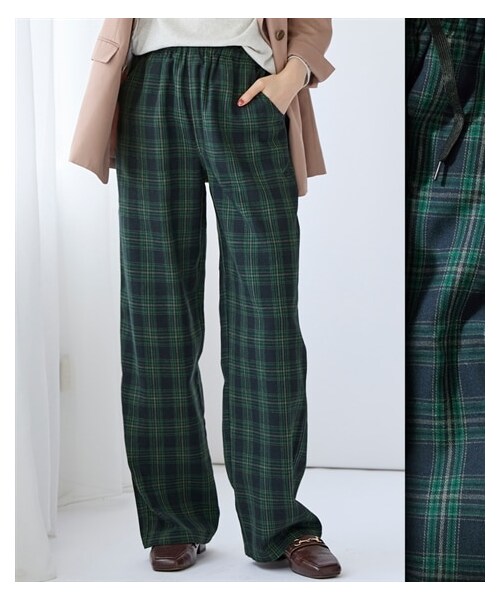 nissen（ニッセン）の「大きいサイズ 着映えするチェック柄セミワイドパンツ（ゆったりヒップ）（パンツ・レディース・ベージュ系チェック/黒系チェック/グリーン系チェック/オレンジ系チェック・L/LL/3L/4L/5L/6L/8L/10L）」の6枚目の写真