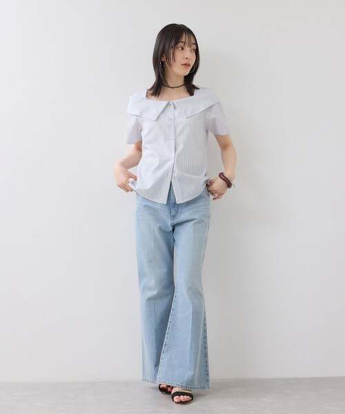 VIS（ビス）の「【夏トク価格】オフショルライクハーフスリーブブラウス/イージーケア（シャツ/ブラウス・レディース・ホワイト系/ダークブラウン系/ブルー系・F）」の5枚目の写真