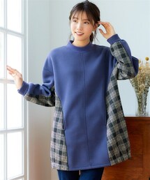 nissen | 裏起毛チェック切替ハイネックゆるチュニック(チュニック)
