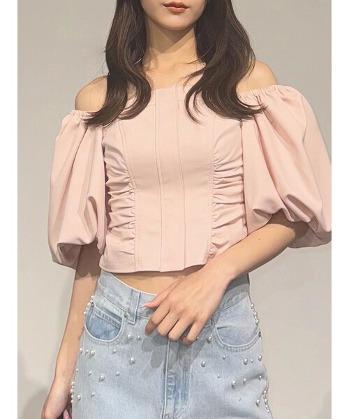 MERCURYDUO（マーキュリーデュオ）の「2WAYラメツイルオフショルベアブラウス（シャツ/ブラウス・レディース・オフホワイト/ピンク/ネイビー・F）」の3枚目の写真