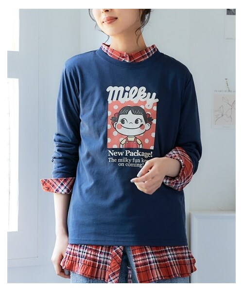 nissen（ニッセン）の「大きいサイズ　ペコ・ポコ長袖Ｔシャツ（Tシャツ/カットソー・レディース・ライトベージュ/ネイビー・L/LL/3L/4L/5L）」の9枚目の写真