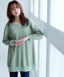 nissen | ワッフル素材ロング丈ドルマントップス（UVカット）＜大きいサイズ有＞(チュニック)