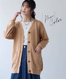 nissen | ＜大きいサイズ＞綿混Ｖネックロング丈ゆるニットカーディガン（毛玉防止・ハンガー干し可能）(カーディガン/ボレロ)