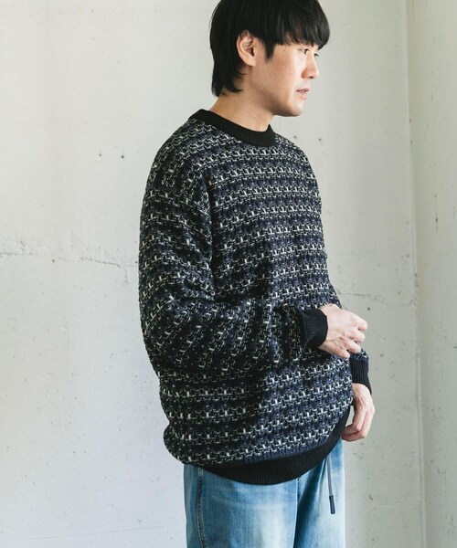 URBAN RESEARCH DOORS（アーバンリサーチドアーズ）の「ツイードライク ボーダーニット（ニット/セーター・メンズ・GRAY/BLACK/BROWN・M/L）」の5枚目の写真