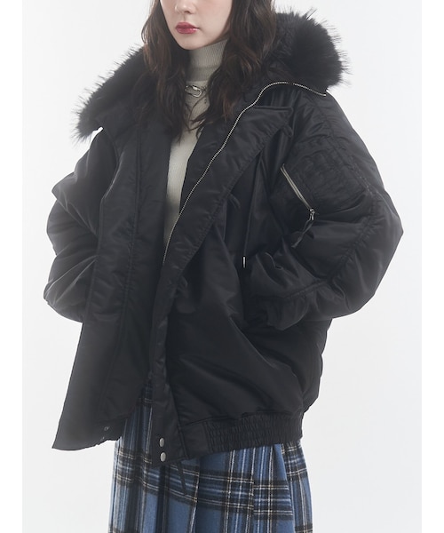 jouetie❤️ルーズN2Bブルゾン・ネイビー ルーズN-2Bブルゾン ファーフード付き（ブルゾン）｜jouetie