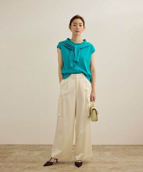 ROPE'(ロペ)の「【洗える】オーガニックコットンハイゲージフレンチスリーブニット(ニット/セーター・レディース・ホワイト/ネイビー/ターコイズ・F)」の14枚目の写真