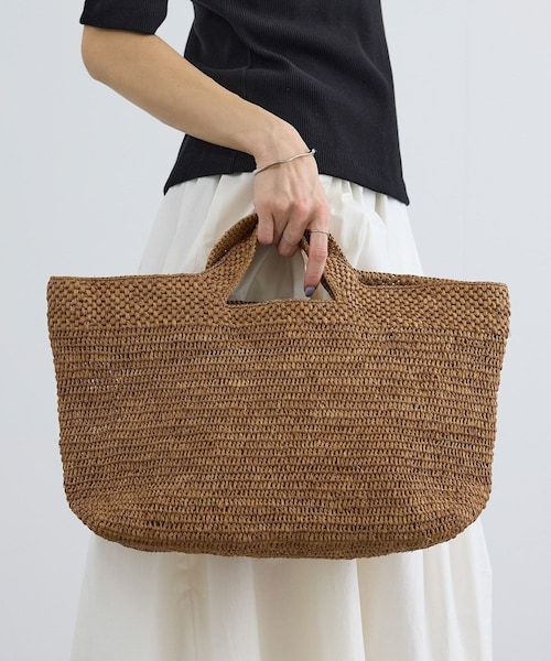 ADAM ET ROPE'（アダムエロペ）の「【J'aDoRe・店舗限定】【African Square（アフリカンスクエアー）】ラフィアかぎ編みバッグ（ハンドバッグ・レディース・ブラウン・F）」の2枚目の写真