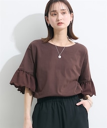 nissen | フリル袖異素材使いトップス＜大きいサイズ有＞(Tシャツ/カットソー)
