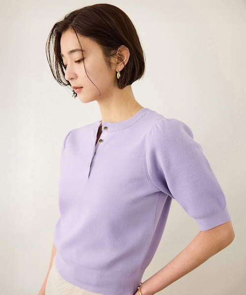 ROPE'（ロペ）の「前後2WAY 5分袖ニットプルオーバー/イージーケア（ニット/セーター・レディース・ブラック/ネイビー/ラベンダー/レッド・F）」の3枚目の写真
