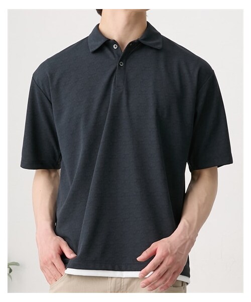 nissen（ニッセン）の「杢調ナシジフェイクレイヤードポロシャツ（ポロシャツ・メンズ・チャコール/サックス・M/L/LL）」の3枚目の写真