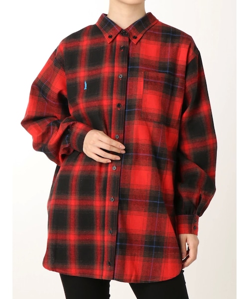 jouetie(ジュエティ)の「EASTBOY ブロッキング2WAYネルシャツ(シャツ/ブラウス・レディース・ミックス/レッド/ブラック・M)」の4枚目の写真