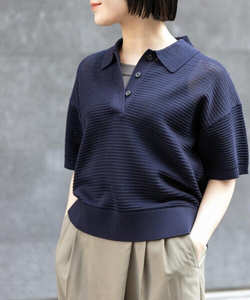 URBAN RESEARCH DOORS(アーバンリサーチドアーズ)の「FORK&SPOON 透かし編みニットポロ(ポロシャツ・レディース・IVORY/NAVY/ORANGERED・1)」の2枚目の写真