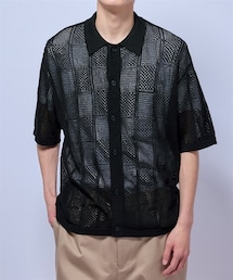 nissen | オーバーサイズ5分袖メッシュニットシャツ【大きいサイズ有】(ニット/セーター)