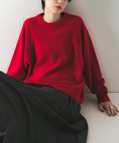 URBAN RESEARCH（アーバンリサーチ）の「カシミヤ強縮クルーネックニット（ニット/セーター・レディース・BEIGE/LIGHT GRAY/TOP GRAY/RED・FREE）」の6枚目の写真