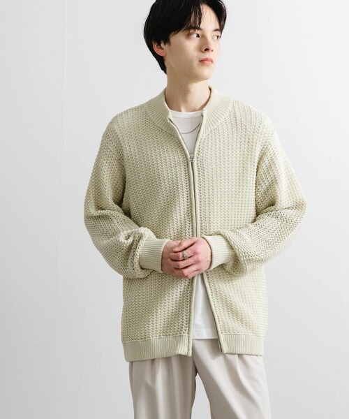 SENSE OF PLACE by URBAN RESEARCH（センスオブプレイスバイアーバンリサーチ）の「『ユニセックス』『洗濯可』シアーメッシュドライバーズカーディガン（カーディガン/ボレロ・メンズ・BLACK/IVORY/MINT・M/L）」の6枚目の写真