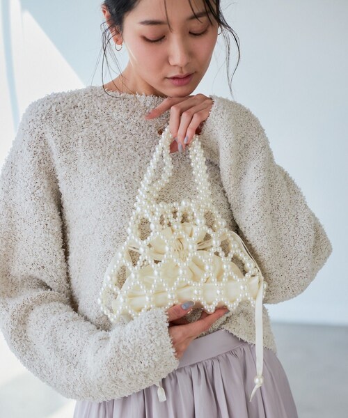 ROPE' PICNIC（ロペピクニック）の「ポーチ付きビーズハンドバッグ（ハンドバッグ・レディース・ブラック/オフホワイト・F）」の5枚目の写真