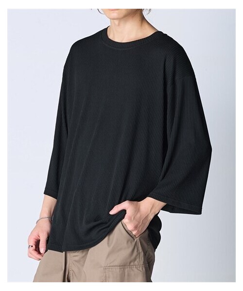 nissen（ニッセン）の「オーバーサイズカットジャガード7分袖Tシャツ【大きいサイズ有】（Tシャツ/カットソー・メンズ・グレー/スモーキーブルー/スモーキーグリーン/テラコッタ/黒・M/L/LL/3L/4L/5L/6L/8L/10L）」の10枚目の写真