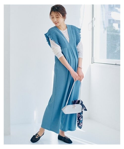 nissen（ニッセン）の「楊柳カットソーバックリボンオールインワン（オールインワン・サロペット・レディース・黒/ダークブラウン/スモーキーブルー・S/M/L/LL）」の10枚目の写真