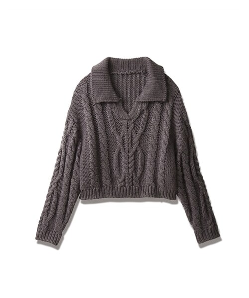 nissen（ニッセン）の「クロップド開襟プルオーバー（ニット/セーター・レディース・赤/グレー/アイボリー・F）」の5枚目の写真