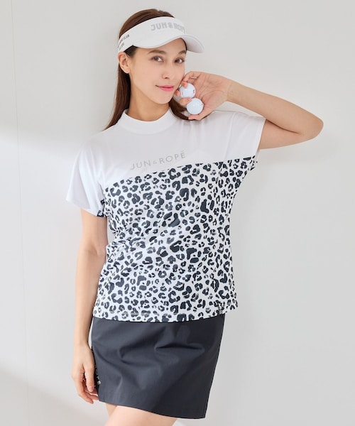 ROPE'(ロペ)の「【UV CARE】【吸水速乾】【ストレッチ】バイカラーモックプルオーバー(Tシャツ/カットソー・レディース・ブラック/ホワイト系・L/M/S)」の1枚目の写真
