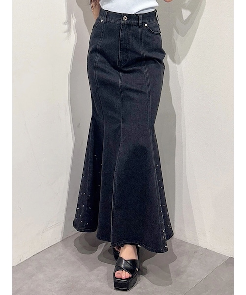 MERCURYDUO(マーキュリーデュオ)の「ホットフィックスデニムマーメイドスカート(デニムスカート・レディース・ブラック/ブルー・S/M)」の7枚目の写真