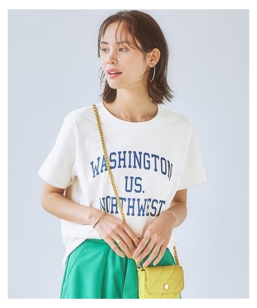 nissen（ニッセン）の「親子でお揃い！プリントTシャツ（レギュラーシルエット）（綿１００％）（ＵＶカット）（Tシャツ/カットソー・レディース・チャコール(カレッジ)/オフホワイト(カレッジ)/ブルーグレー(カレッジ)/オフホワイト(筆記体ロゴ)/ミントグリーン(筆記体ロゴ)/ピンクベージュ(筆記体ロゴ)・XXS/XS/S/M/L/LL）」の3枚目の写真