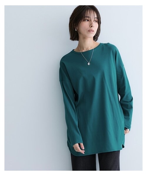 nissen（ニッセン）の「綿１００％スムースゆるシルエット裾ラウンドロング丈Tシャツ＜大きいサイズ有＞（チュニック・レディース・黒/ロイヤルブルー/オフホワイト/ライトグレー/エメラルドグリーン/マスタード・S~M相当/L~LL相当/3L~4L相当/5L~6L相当/8L相当/10L相当）」の22枚目の写真