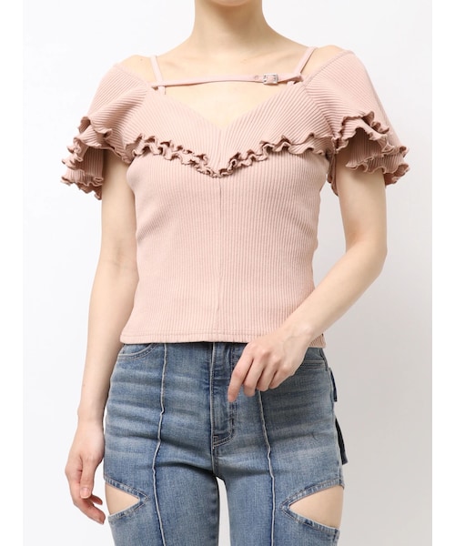 EATME（イートミー）の「ラッフルベルテッドTOP（Tシャツ/カットソー・レディース・グレー/ブラック/ピンク/ラベンダー・F）」の8枚目の写真
