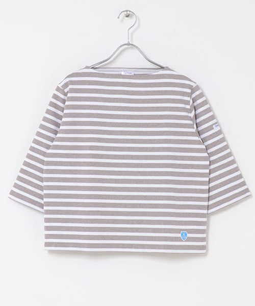 URBAN RESEARCH DOORS（アーバンリサーチドアーズ）の「ORCIVAL　SHORT LENGTH BOAT NECK PULLOVER（Tシャツ/カットソー・レディース・EC×MARINE/BROW×WHI/BROW×ELA/EC×BON・2）」の2枚目の写真