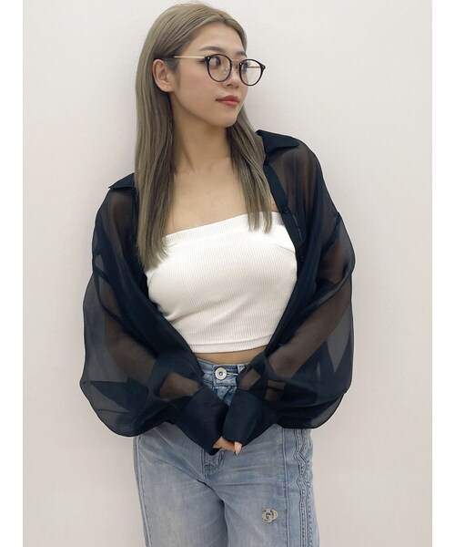 GYDA（ジェイダ）の「SHEERショートシャツ（シャツ/ブラウス・レディース・オフホワイト/ブラック/ミックス・F）」の4枚目の写真